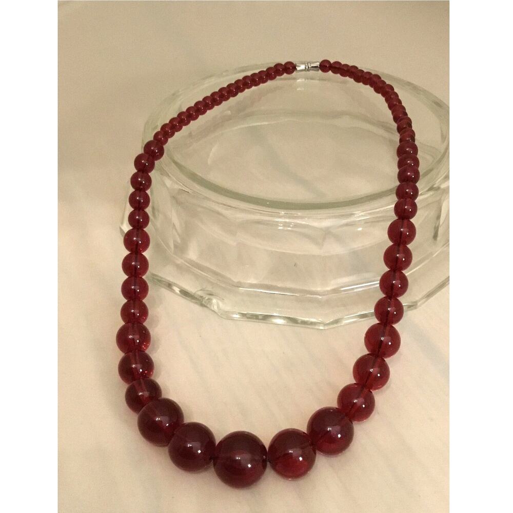 Vintage CHERRY AMBER 63 Graduated Beads 18” Necklace (Re-Strung)